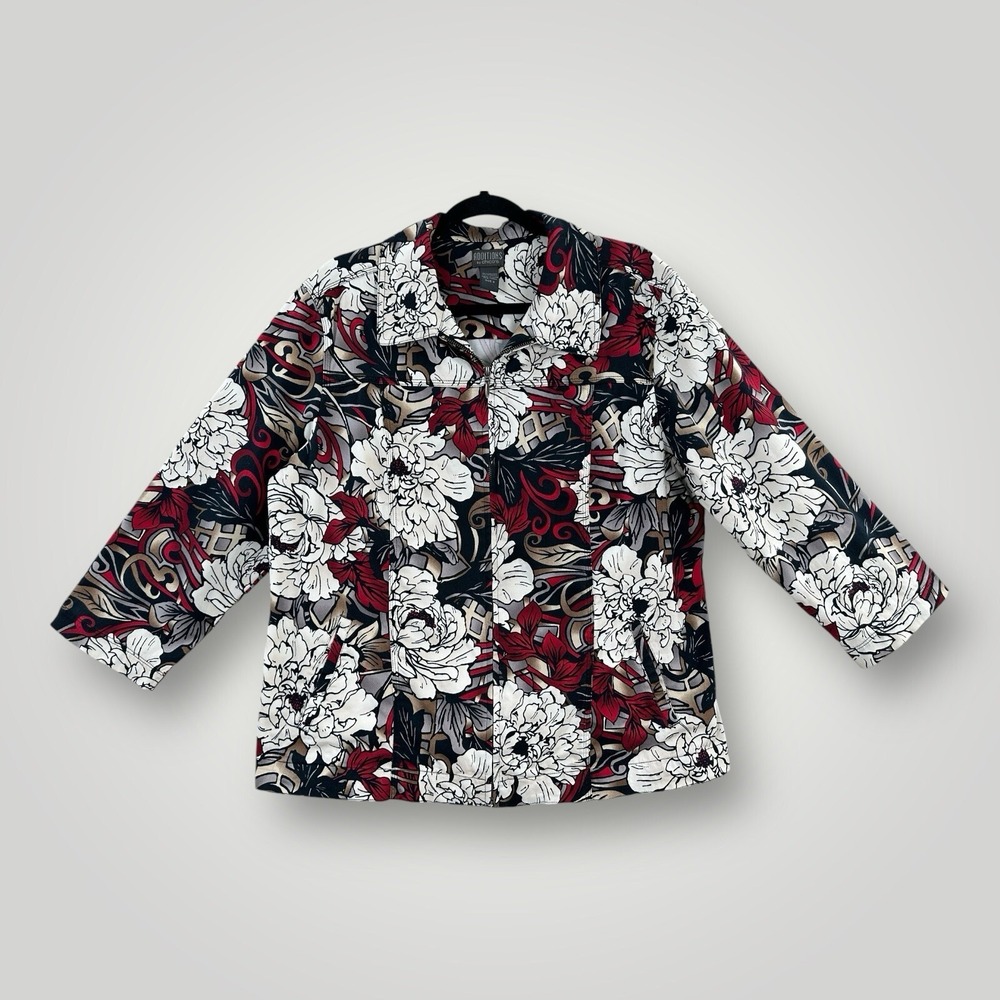 Additions By Chicos Floral Jacket Womans Size 3 (16 - XL) Full Zip -‎ Pockets
